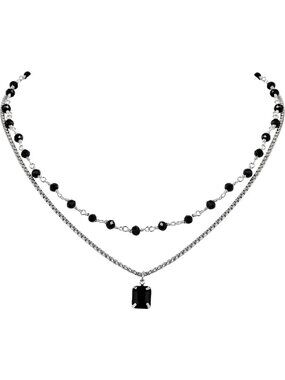 Gothic Boho Crystal Layered Choker Necklace - Black Statement Jewelry Gift for